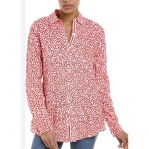 J. MCLAUGHLIN Lois Button Up Stretch Crinkle Red/Pink Long Sleeve, Sz M